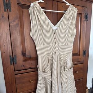 Calvin Klein Beige Striped Midi Dress